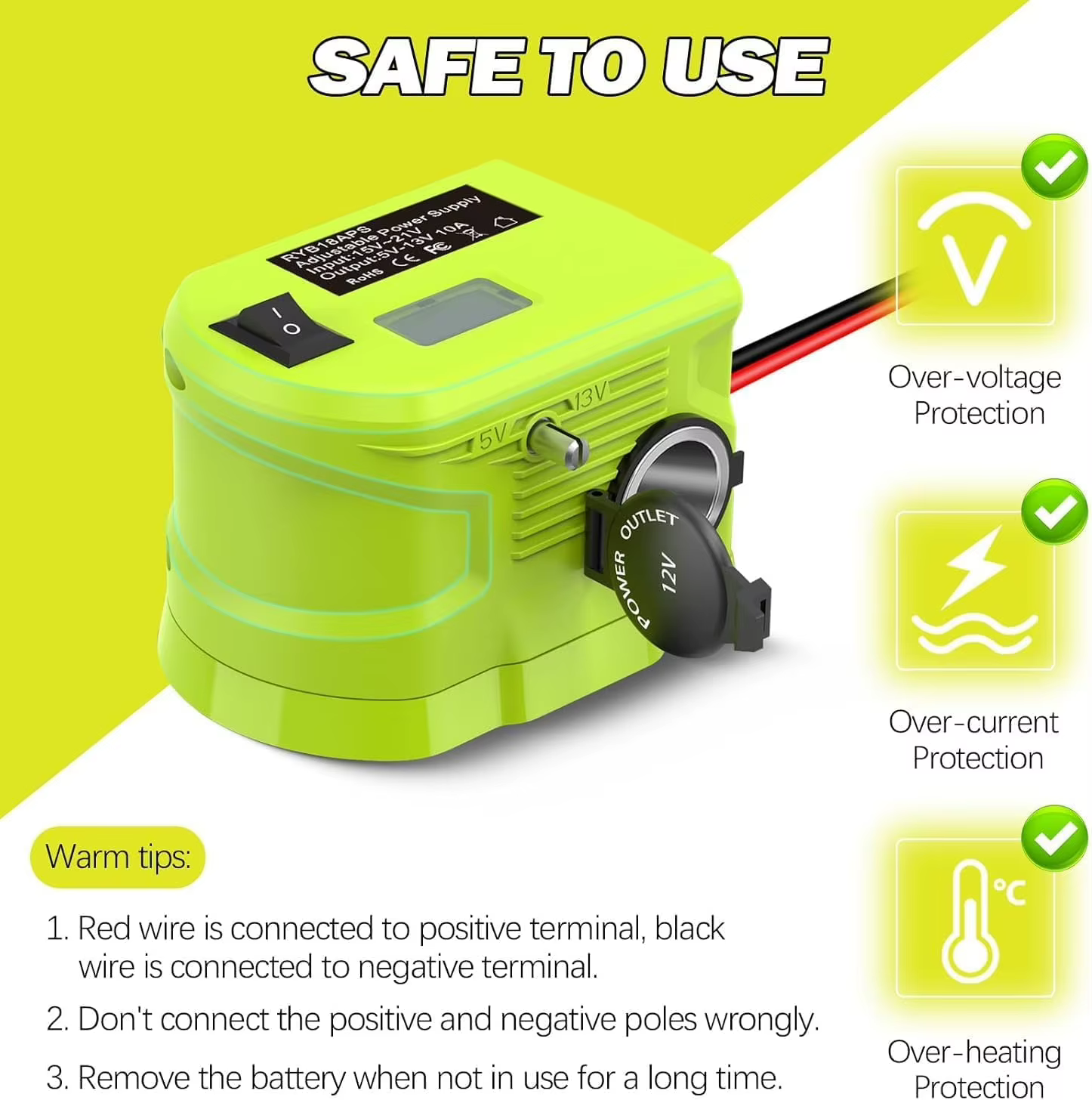 Convertidor reductor de voltaje para batería Ryobi con toma mechero - imagen 5