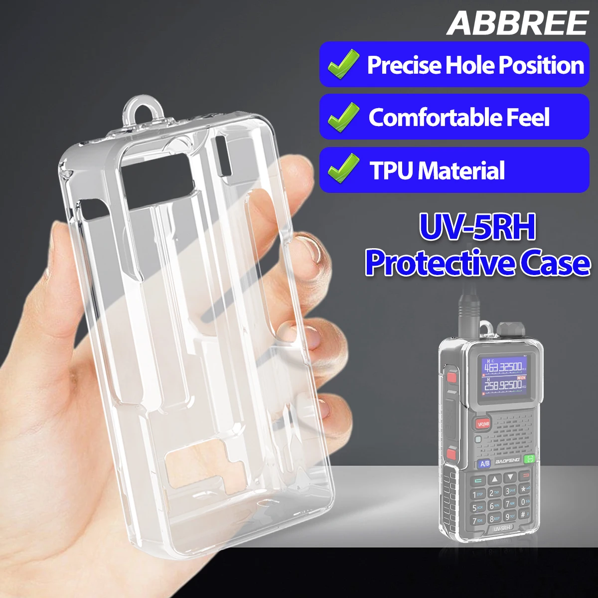 Funda TPU transparente ABBREE UV-5RH antiarañazos para radio táctica