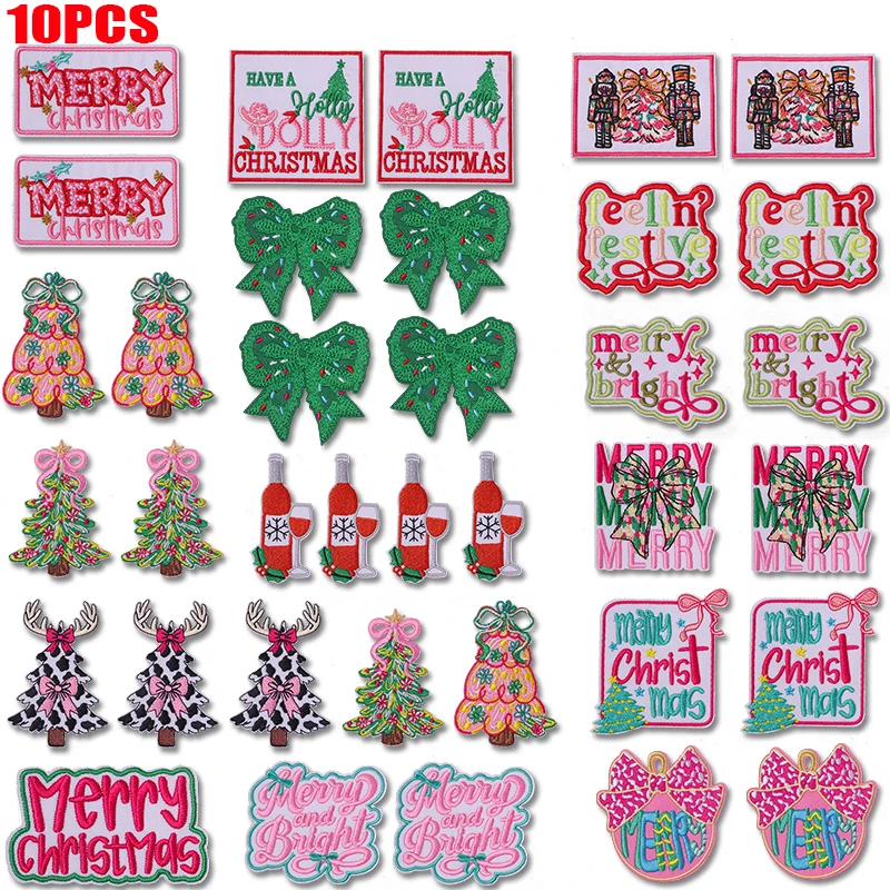 Parches termoadhesivos bordados letras Navidad lazo árbol para ropa - imagen 2