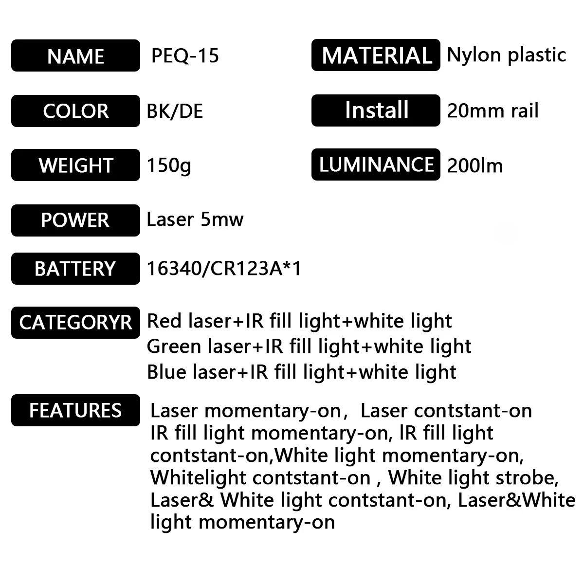 Linterna táctica para armas con láser, luz infrarroja y verde - imagen 4
