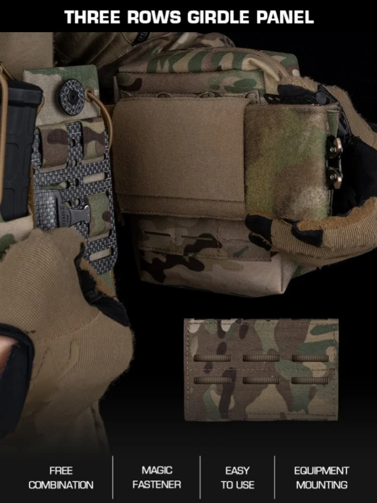Detalle del arnés MOLLE y disposición de panel