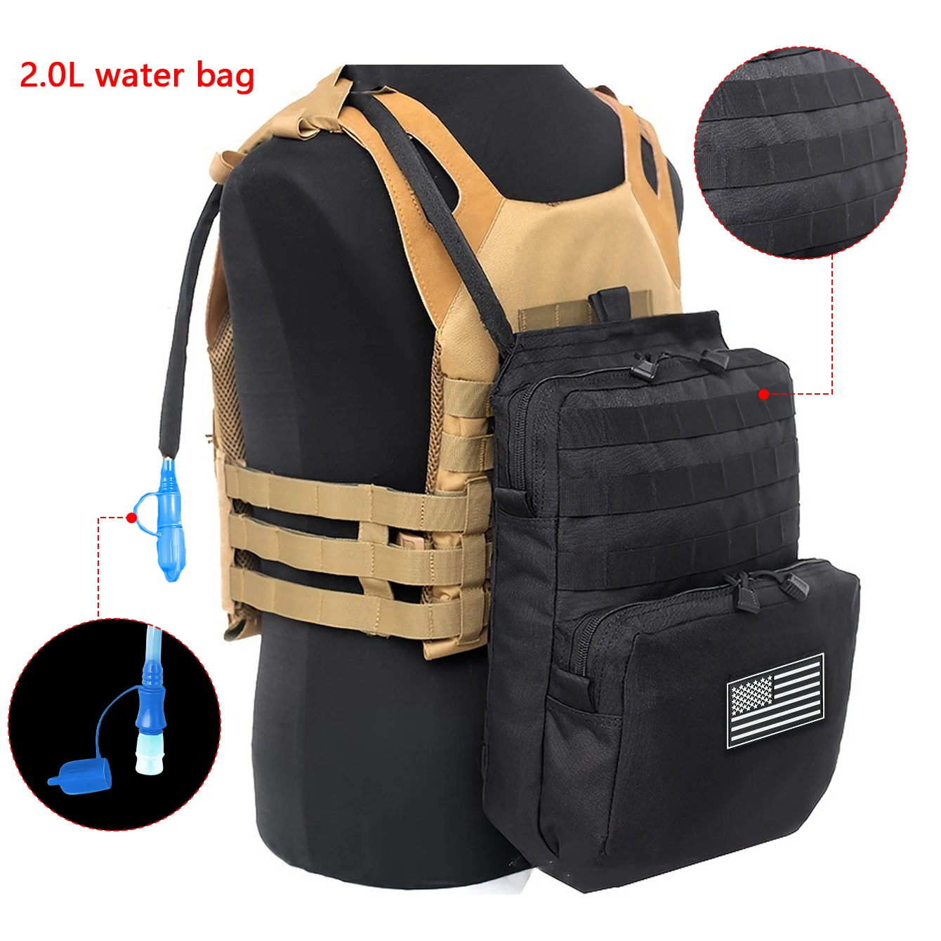 Bolsa de hidratación blanda con accesorios y sistema MOLLE
