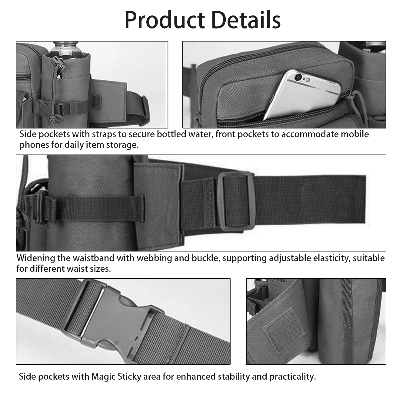 Bolsa de cintura táctica MOLLE con portabotellas y anillas en D - imagen 5