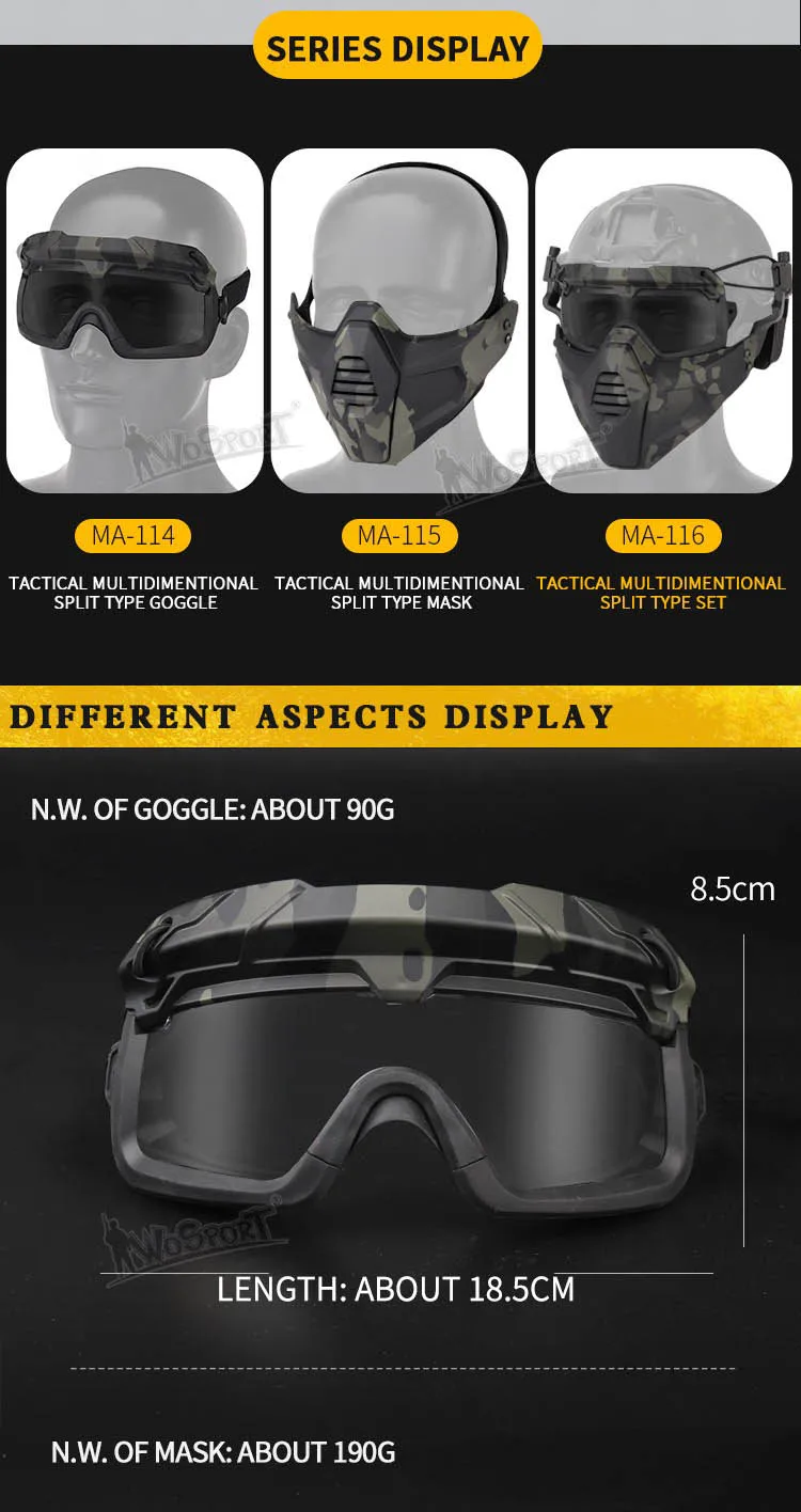 Gafas tácticas modulares airsoft vista frontal