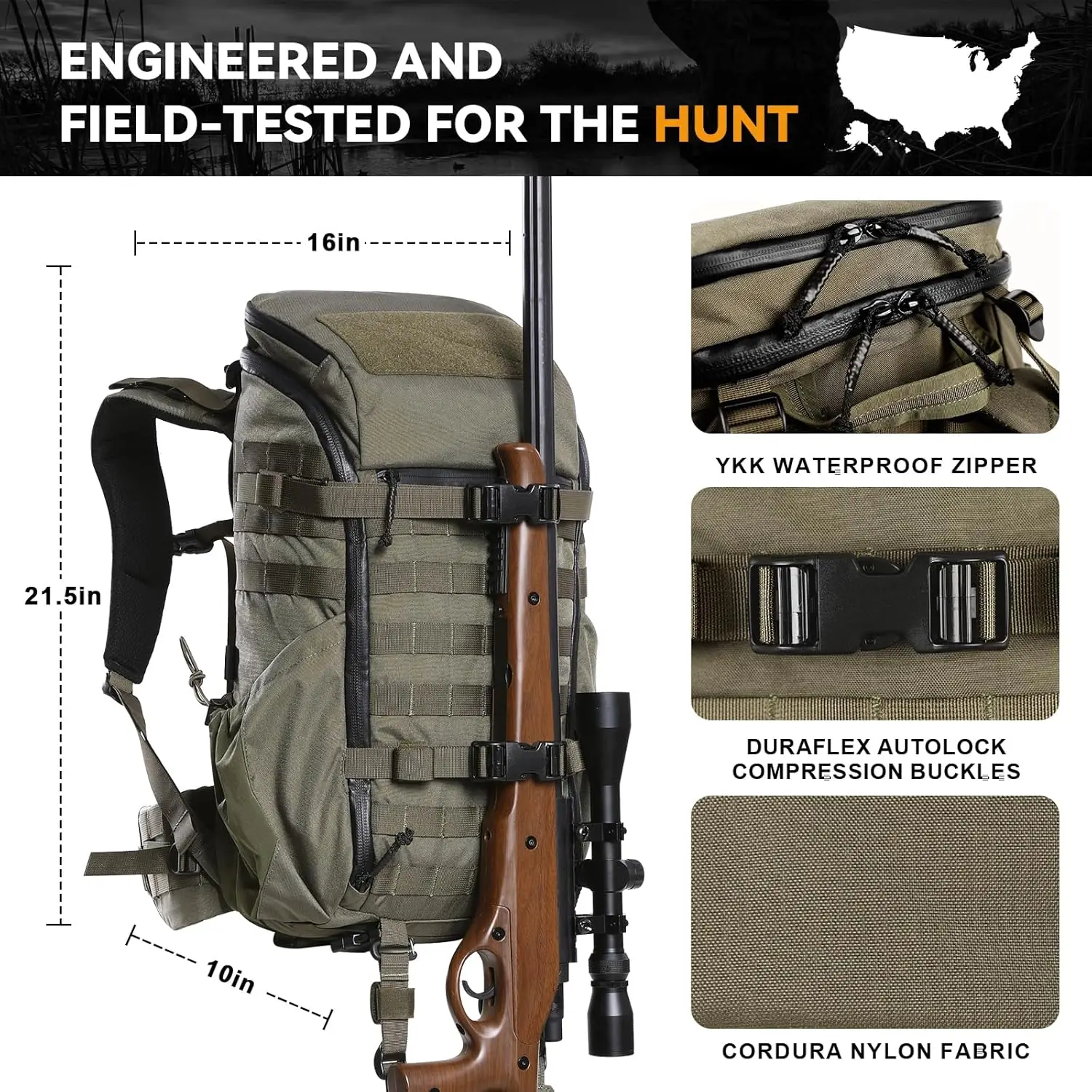 VOTAGOO Mochila táctica de caza con transporte rifle y arco - imagen 2