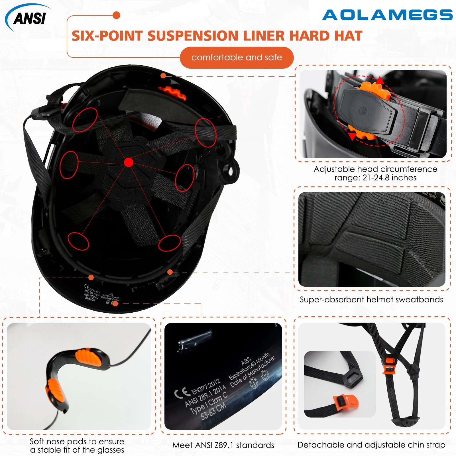 Casco de seguridad CE ABS ligero con orejeras y faro LED, gafas - imagen 3