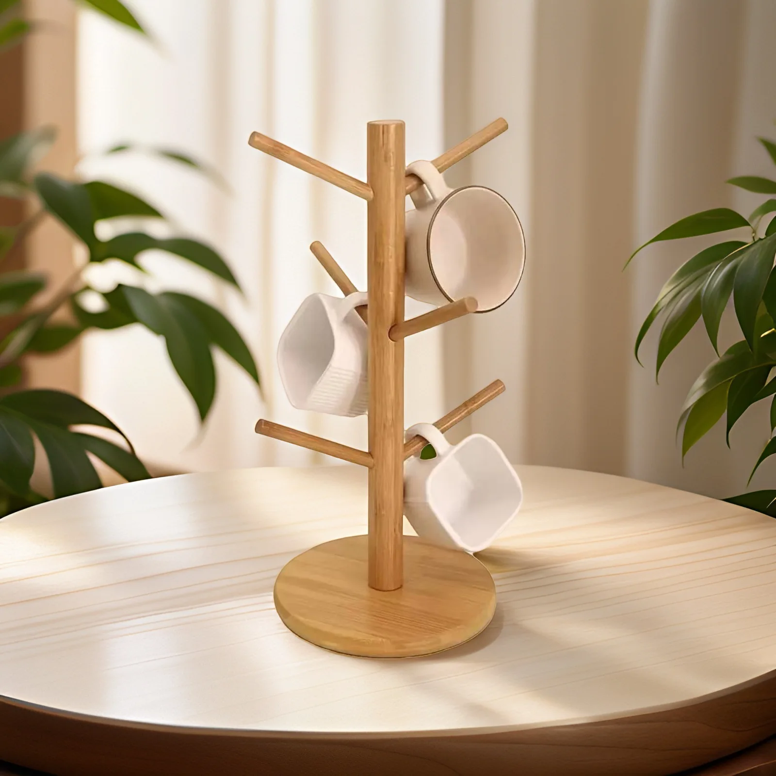 Organizador de bambú para tazas y llaves, aspecto natural