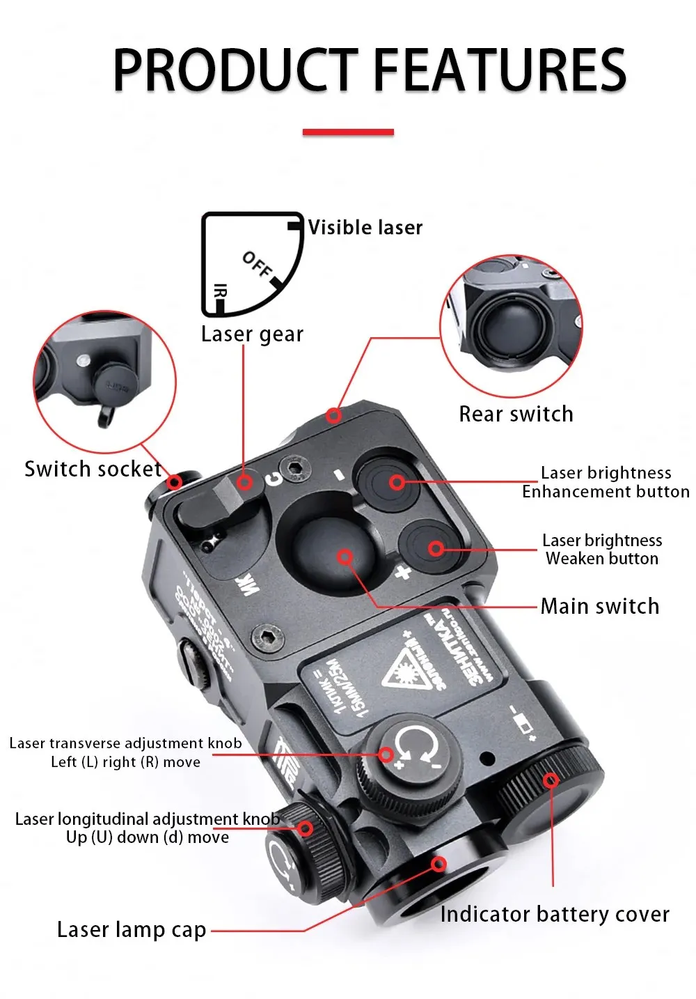 Detalle del cuerpo de la linterna táctica