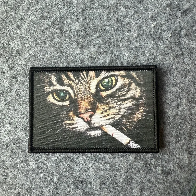 Parche táctico impreso gato fumador con velcro para mochila DIY - imagen 5