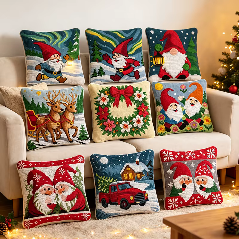 Kit de ganchillo navideño con lienzo impreso para cojín decorativo - imagen 3