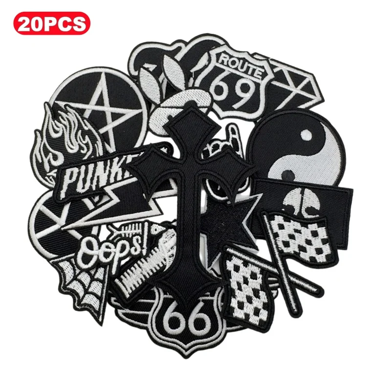 Parches punk blanco y negro termoadhesivos bordados para ropa - imagen 2