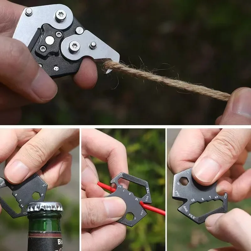 Multiherramienta EDC hexagonal tipo moneda con llavero y destornillador - imagen 3