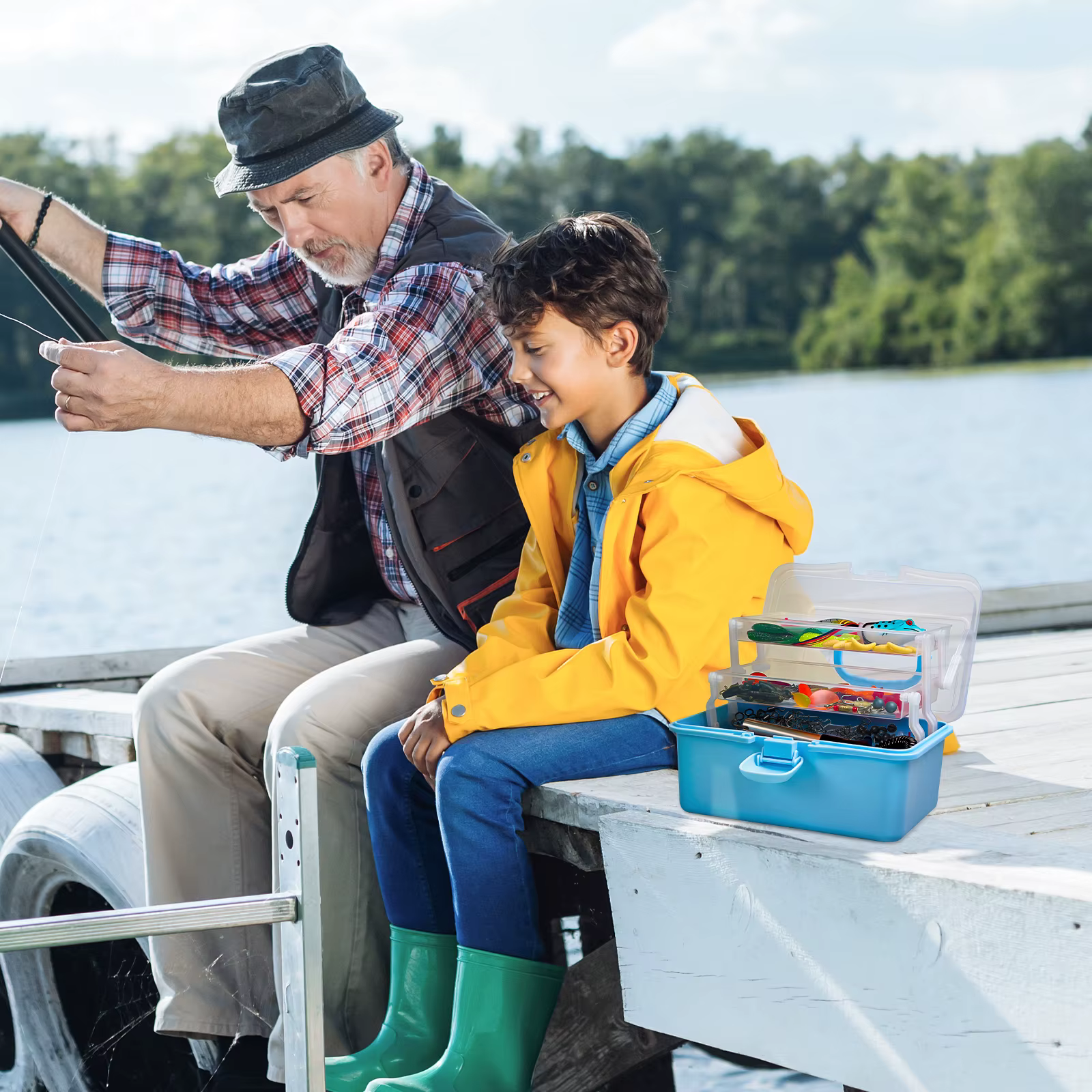 Contenido del set de pesca en una caja compacta