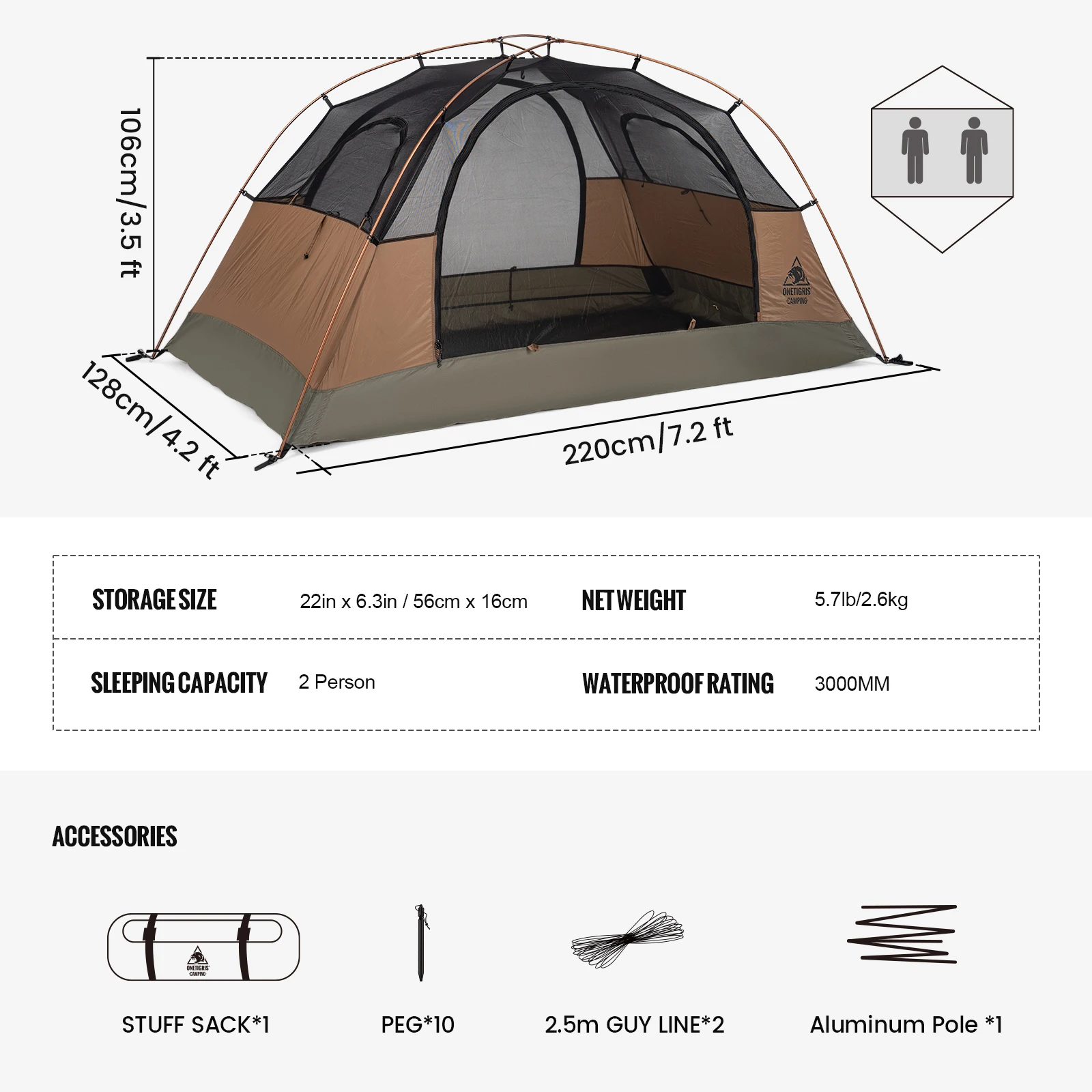 ONETIGRIS Bastion, tienda de campaña impermeable para 2 personas - imagen 3
