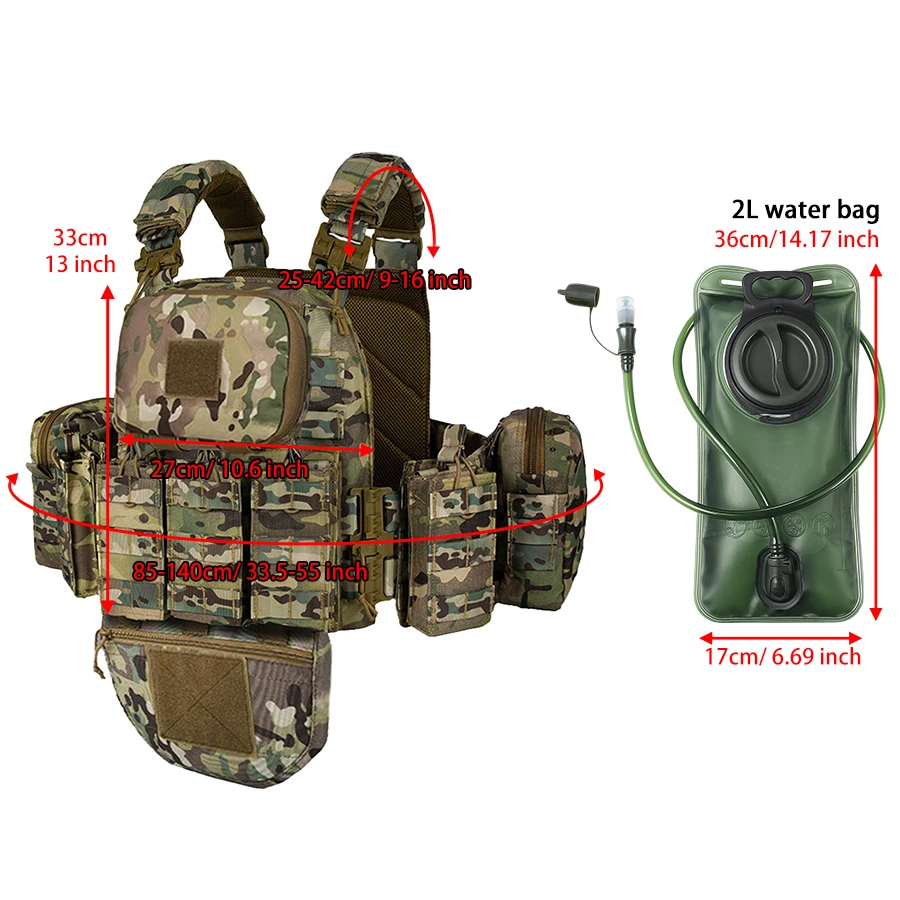 Chaleco táctico camuflaje multifuncional con bolsa de hidratación