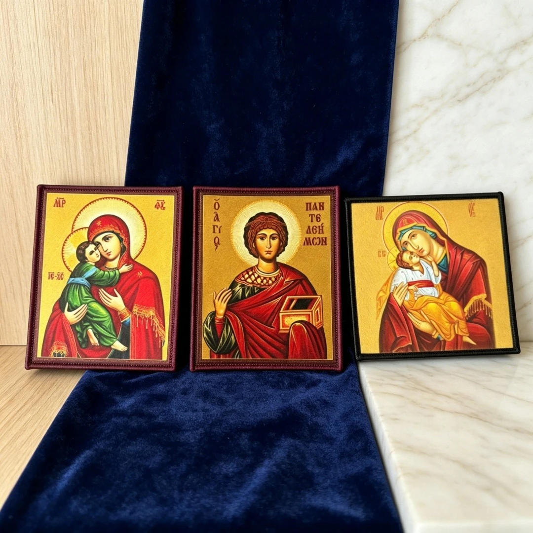 Parche religioso ortodoxo Virgen María Jesús San Panteleimon velcro - imagen 5