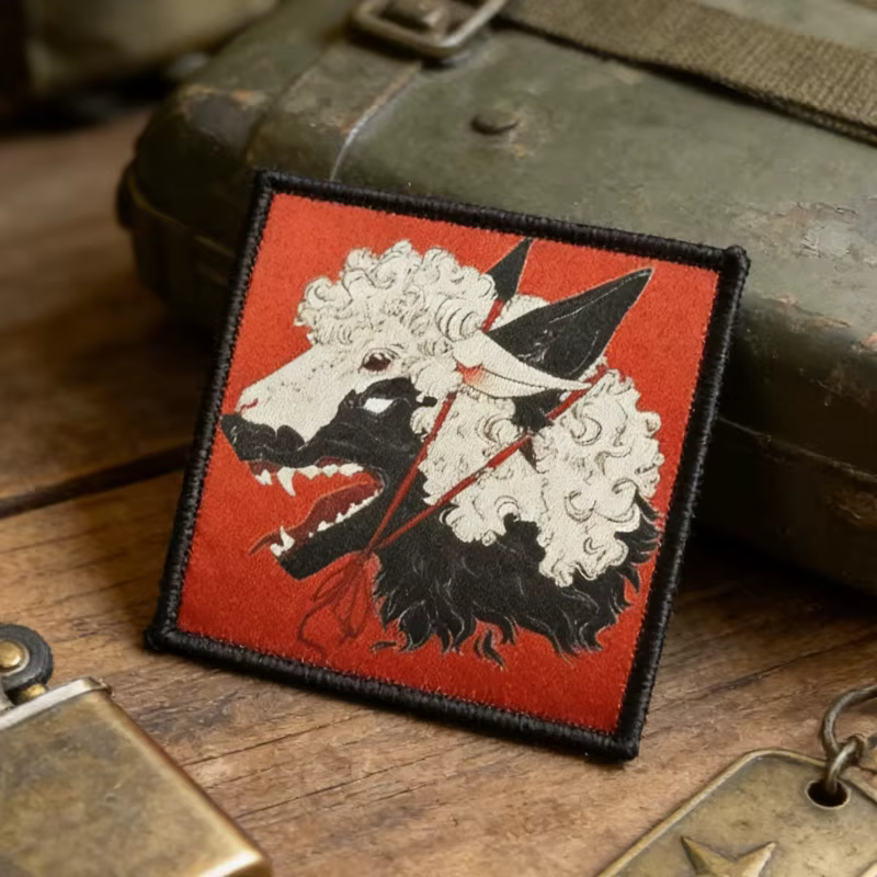 Parche táctico Lobo en piel de oveja con velcro rojo - imagen 2