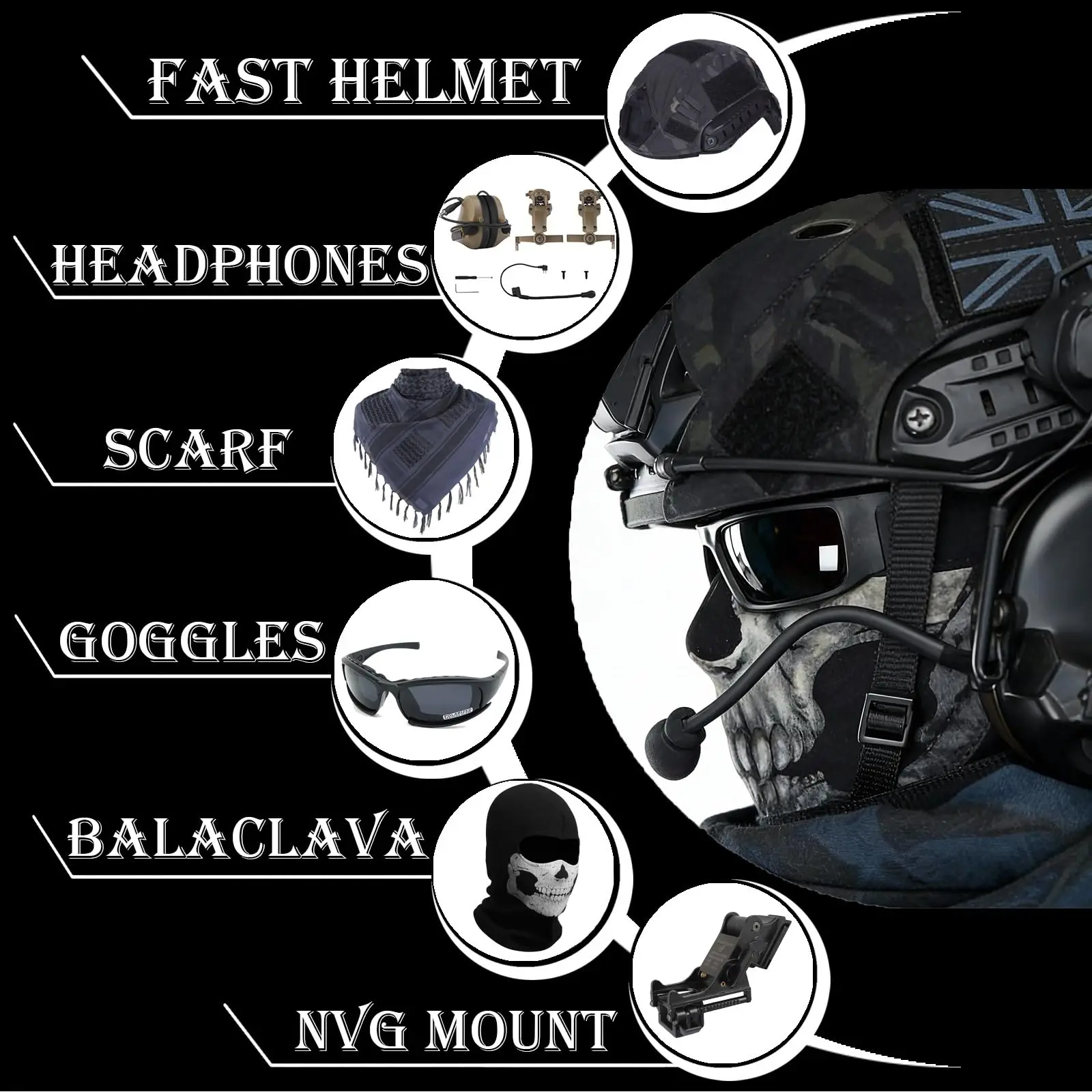Casco táctico Airsoft con visor NVG PVS-14 y auriculares de protección - imagen 2
