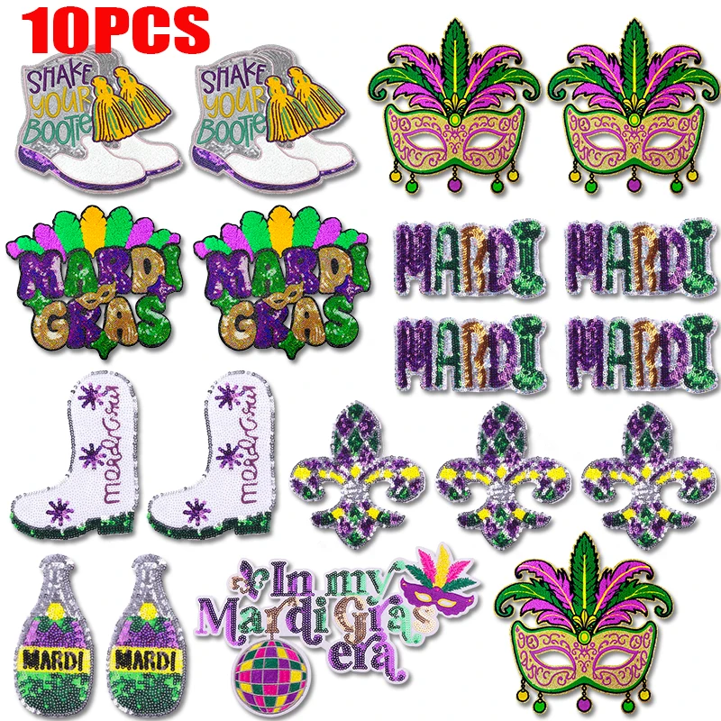 Parches bordados con lentejuelas estilo Mardi Gras