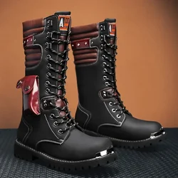 Botas militaires invierno cuero negro cordones – Hombre estilo motorista