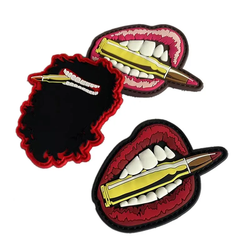 Parche táctico de PVC con velcro: labios, corazón y patatas fritas - imagen 2