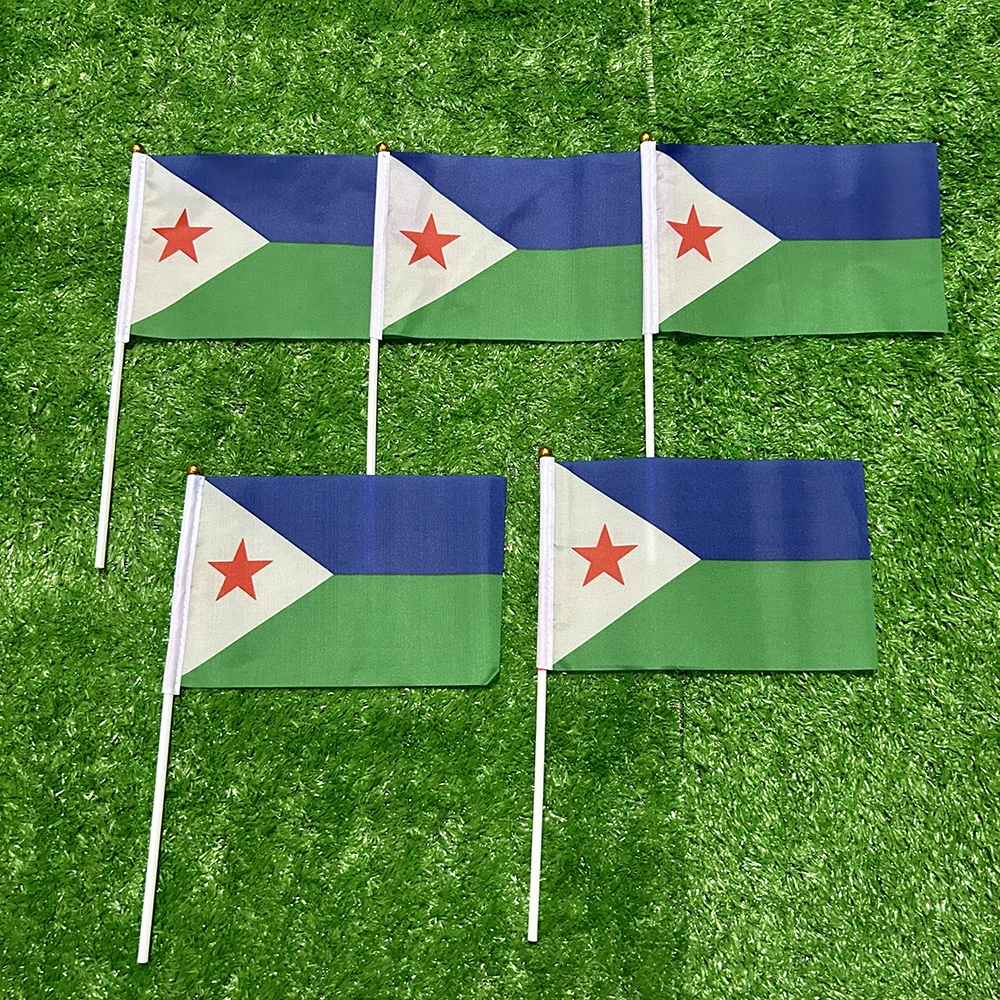 Bandera de Djibouti en poliéster con asta de plástico para exterior - imagen 3