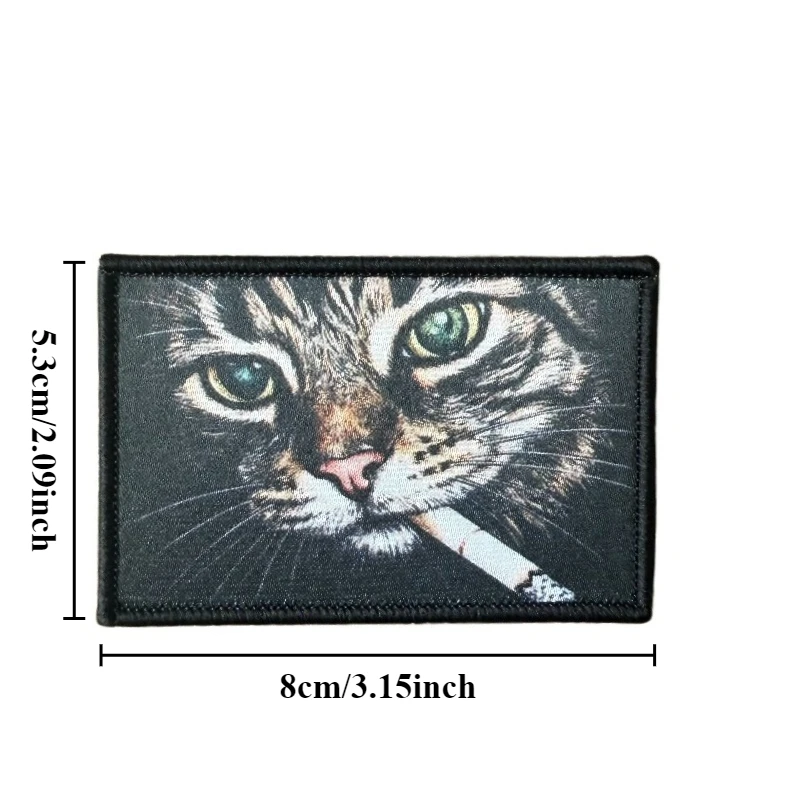 Parche táctico impreso gato fumador con velcro para mochila DIY - imagen 3