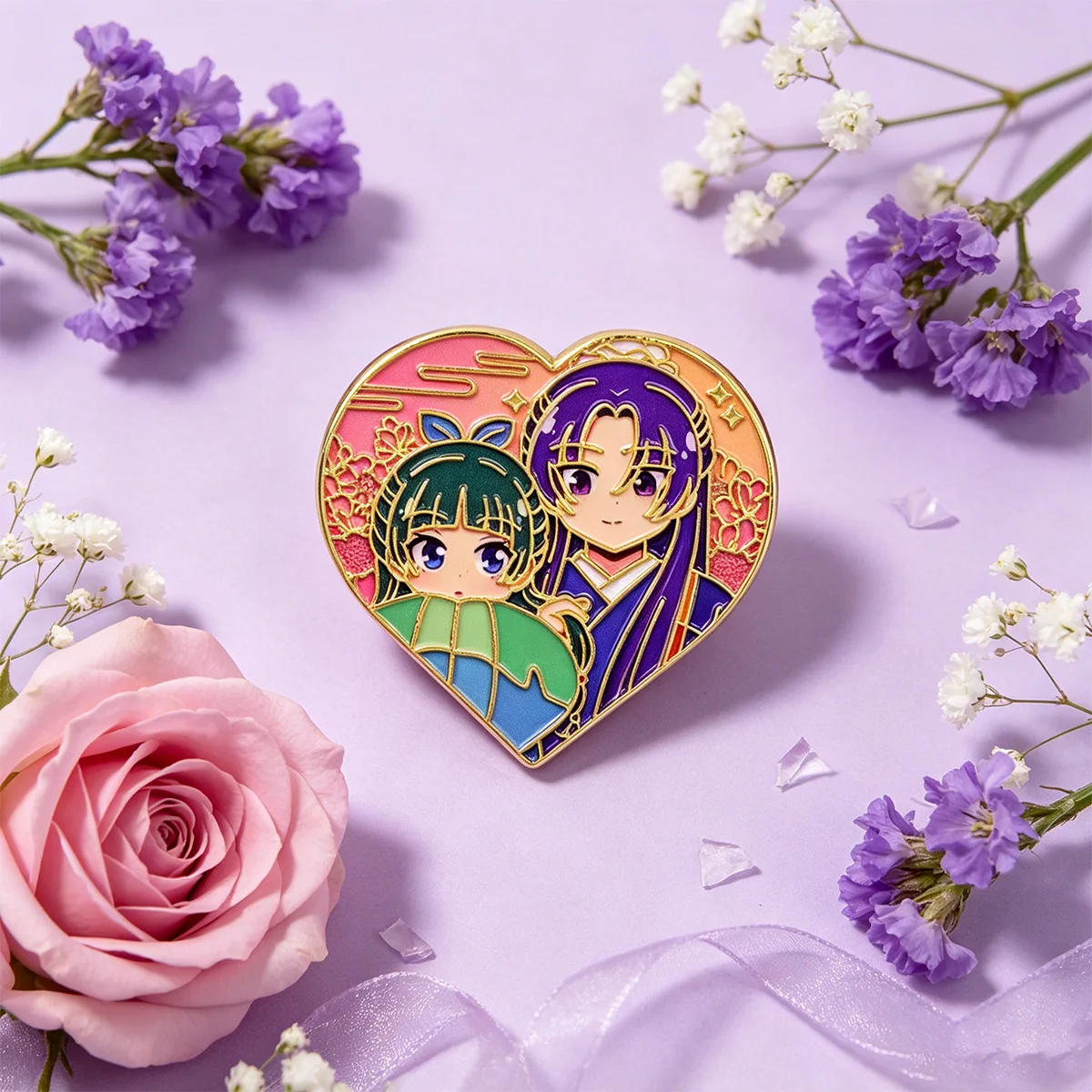 Pin de esmalte corazón anime en metal, para mochilas y gorras