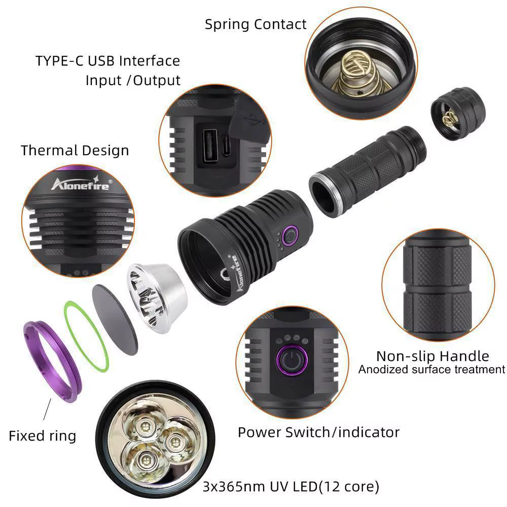Linterna UV luz negra 60W recargable USB profesional - imagen 5