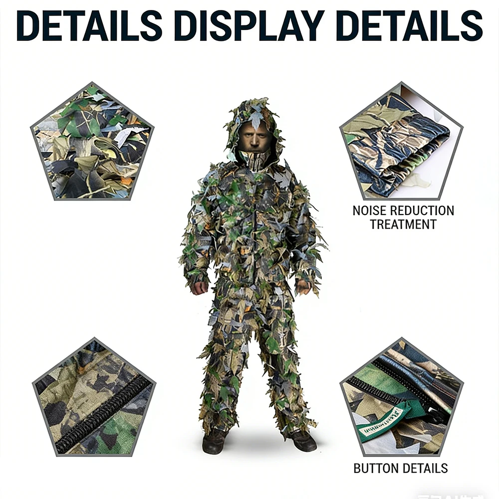 Traje Ghillie 3D Camuflaje Hojas para Táctico y Caza
