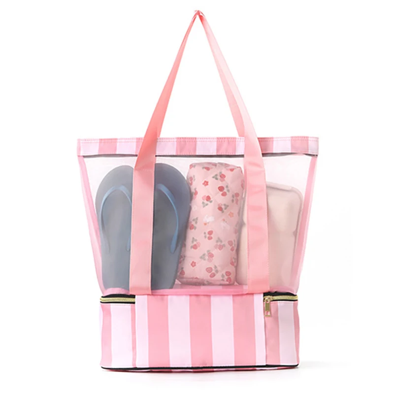 Bolso de playa transparente malla doble capa multifuncional