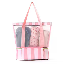 Bolso de playa transparente malla doble capa multifuncional