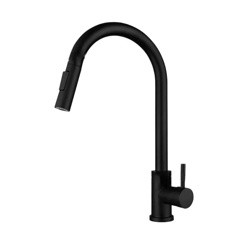 Grifo de cocina negro cromado con caño extraíble y rociador - imagen 3