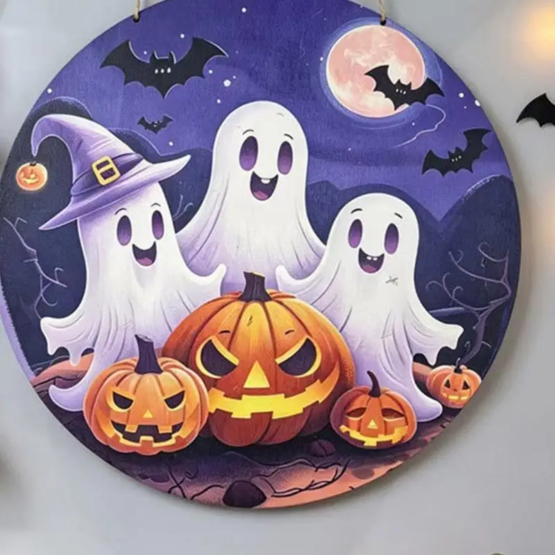 Letreiro de madera Halloween con murciélago y luna – Decoración pared o puerta - imagen 2