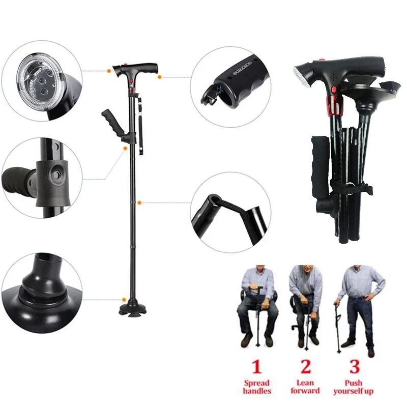 Bastón telescópico plegable con LED – Auxilio nocturno parasenderismo y emergencias - imagen 3