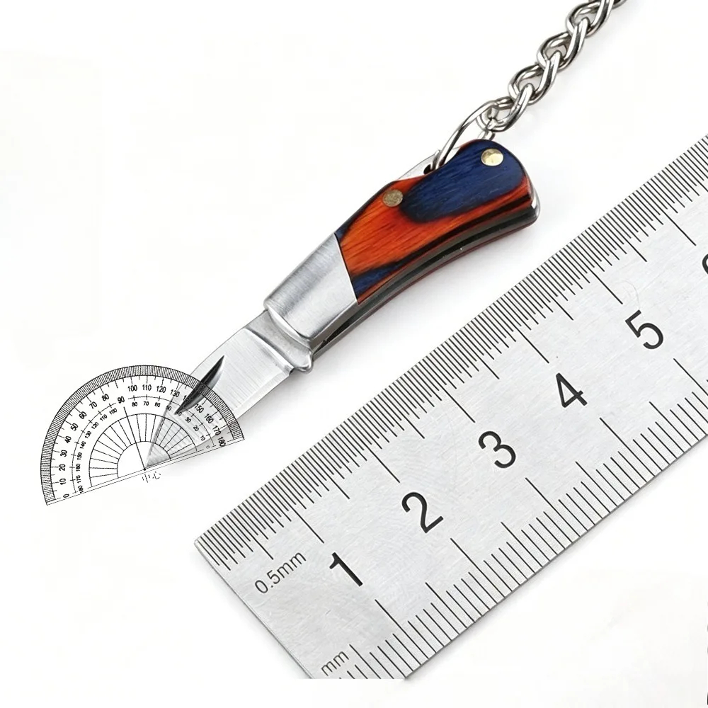 Llavero con cuchillo plegable acrílico latón y madera para camping - imagen 5
