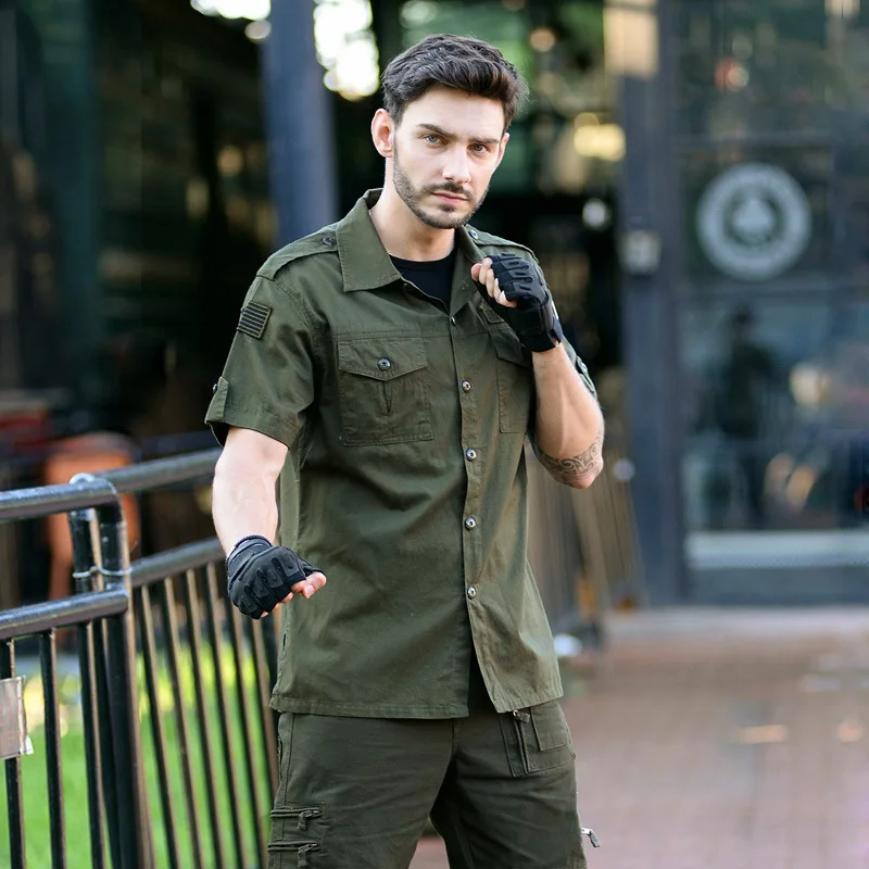 Camisa táctica algodón manga corta bolsillos múltiples para hombre - imagen 3