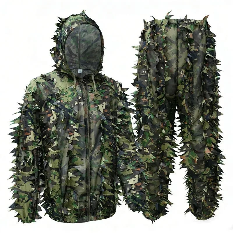 Traje camuflaje hojas ripstop transpirable para caza, airsoft y fauna