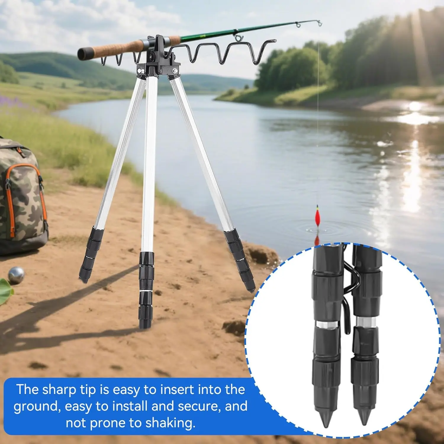 Soporte trípode telescópico para cañas, apoyo portátil de pesca - imagen 4