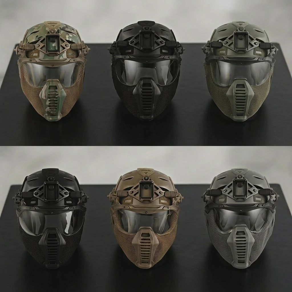 Casco táctico con gafas protectoras y protector bucal para airsoft