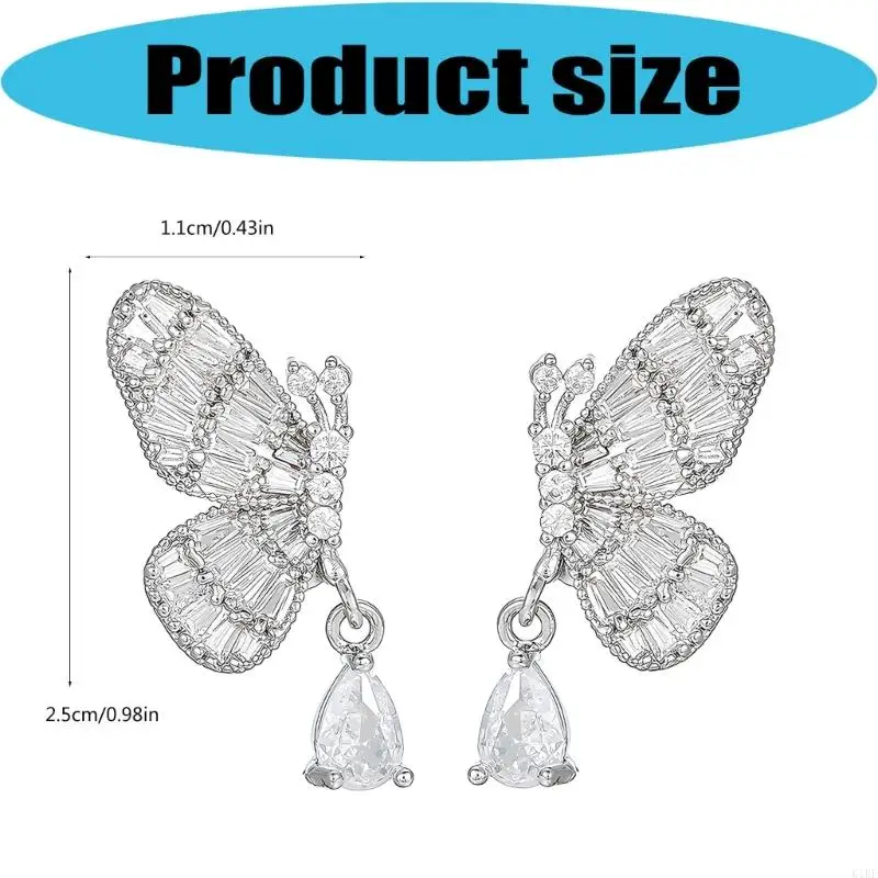 Dijes para auriculares mariposa plateada con cristal y acento gota - imagen 2