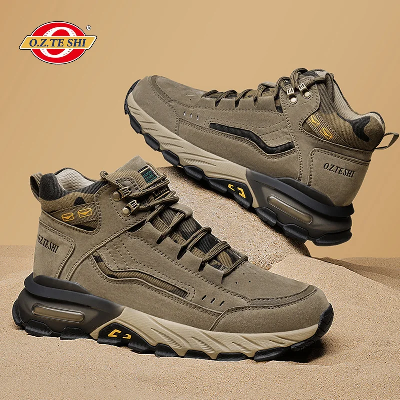 O.Z.TESHI Botas de senderismo cuero vacuno trekking para escalada