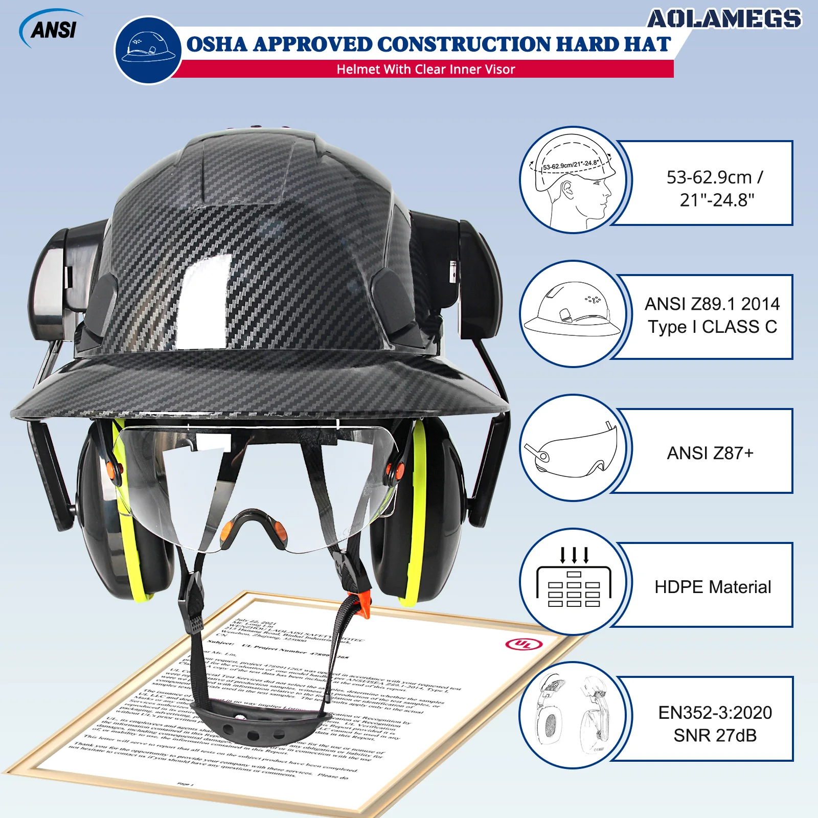 Casco de seguridad integral CE con gafas integradas y orejeras - imagen 3