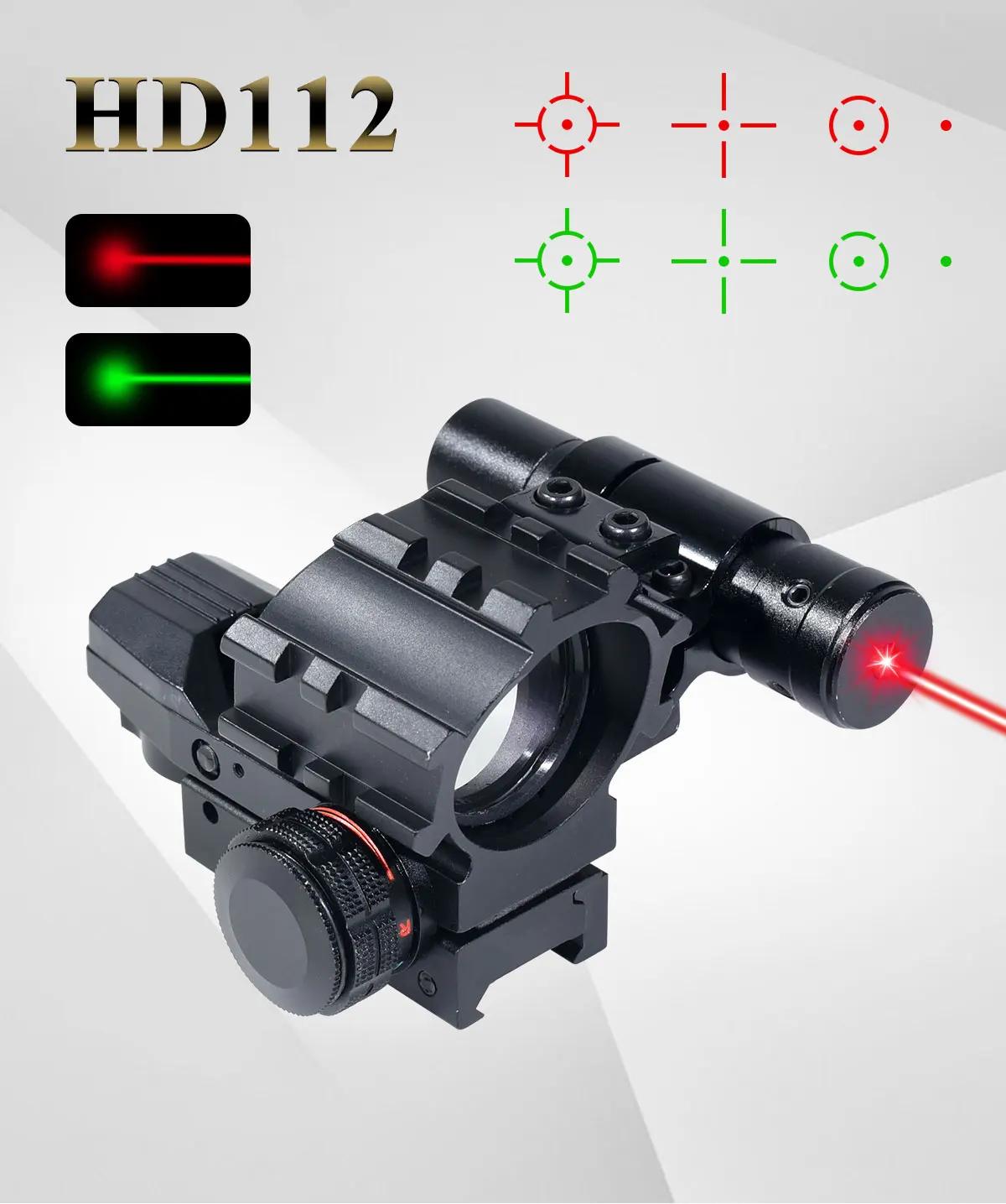 Óptica holográfica HD112 con reflejo rojo y verde