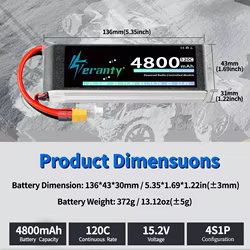 Batería LiPo TERANTY 4S 4800mAh 14.8V 70C XT60 XT90 RC