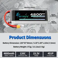 Batería LiPo TERANTY 4S 4800mAh 14.8V 70C XT60 XT90 RC