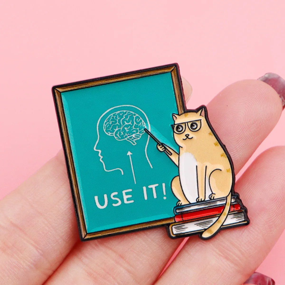 Pin esmalte gato profesor – Broche solapa diseño cerebro - imagen 5