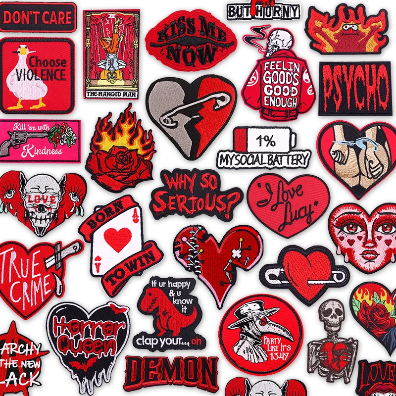 Parches góticos termoadhesivos bordados corazón roto esqueleto demonio - imagen 3