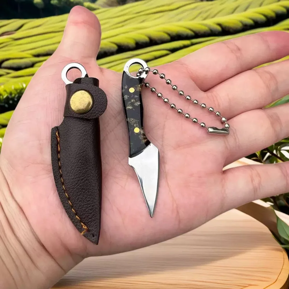 Navaja plegable mini colgante llavero de latón y madera camping - imagen 5