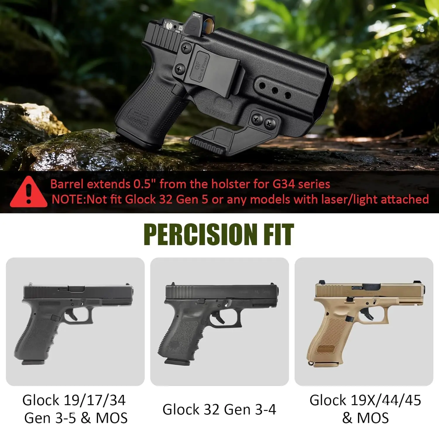 Funda IWB táctica Glock 17-19 con garra – Ajustable derecha - imagen 4